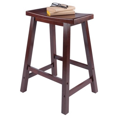 Antique Walnut 24" Backless Saddle Style Wood Stool