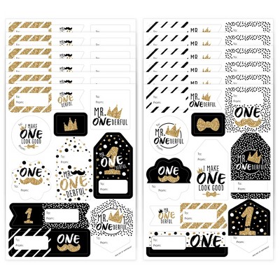 Big Dot of Happiness 1st Birthday Little Mr. Onederful Assorted Boy First Birthday Party Gift Tag Labels To and From Stickers 12 Sheets 120 Stickers