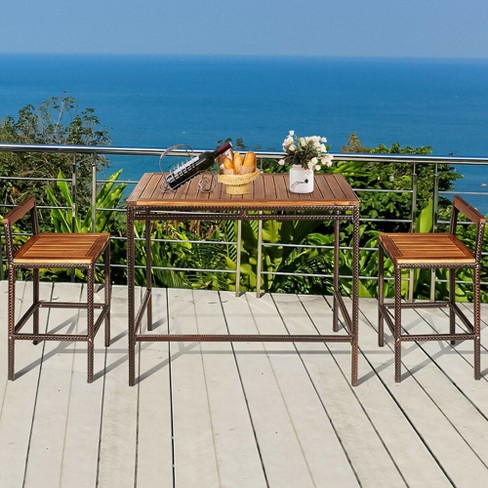 Costway 3pcs patio rattan wicker bar discount table stools dining set cushioned chairs garden