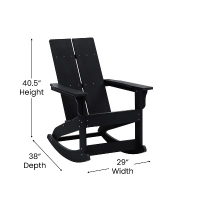 Emma + Oliver Black Poly Resin Adirondack Rocking Chair with Arms