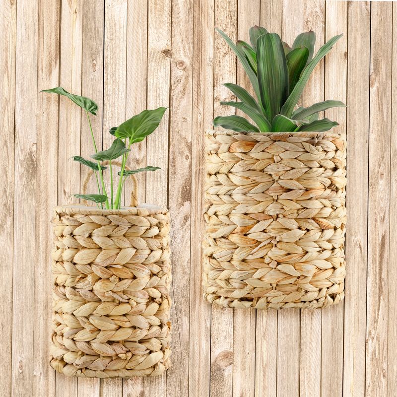AuldHome Design Water Hyacinth Wall Hanging Baskets, 2pc Set; Small/Medium Wicker Rustic Farmhouse Door, 2 of 9