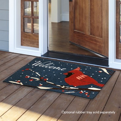 Cardinal Winter Blue and Red Coir Outdoor Doormat