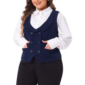 Agnes Orinda Women's Plus Size Double Breasted Retro Lapel Collar with Pockets Suit Vests - 1 of 4