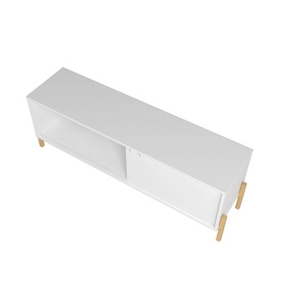 Bowery Mid-Century 56" White and Oak TV Stand with Cabinet