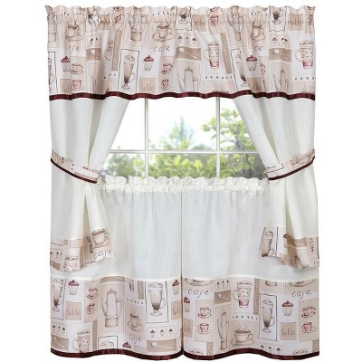 Kate Aurora Café Cappuccino Latte & Pastries Complete Kitchen Curtain Set