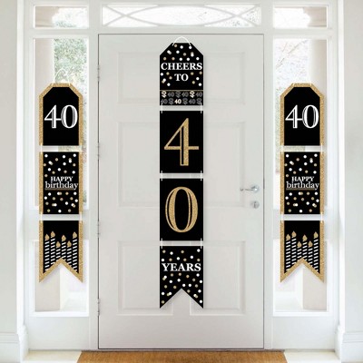 Big Dot of Happiness Adult 40th Birthday - Gold - Hanging Vertical Paper Door Banners - Birthday Party Wall Decoration Kit - Indoor Door Decor