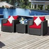 Costway 3PCS Patio Rattan Wicker Furniture Set Sofa Table W/Cushion Yard Red\Turquoise\ Navy\Black - 2 of 4