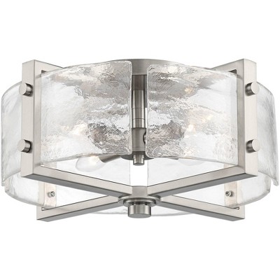 Possini Euro Design Prane Modern Industrial Ceiling Light Semi Flush Mount  Fixture 17 Wide Brushed Nickel 4-Light Warped Glass for Bedroom Kitchen