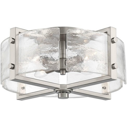 Possini Euro Design Prane Modern Industrial Ceiling Light Semi Flush Mount  Fixture 17 Wide Brushed Nickel 4-light Warped Glass For Bedroom Kitchen :  Target