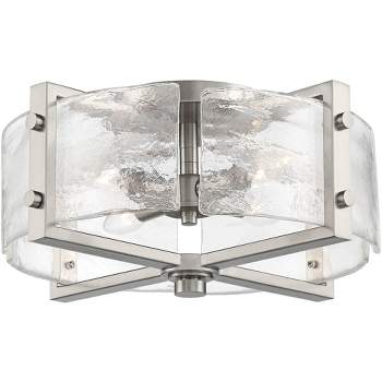 Possini Euro Design Prane Modern Industrial Ceiling Light Semi Flush Mount Fixture 17" Wide Brushed Nickel 4-Light Warped Glass for Bedroom Kitchen