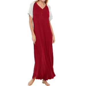 ADR Women's Nightshirt, Knit Short Sleeve Nightgown with Pockets, Lightweight Sleep Shirt, Long Sleeve - 1 of 4