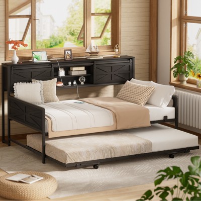 Aheaplus Storage Daybed with Trundle and Charging Station