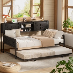 Aheaplus Storage Daybed with Trundle and Charging Station - 1 of 4