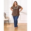 Women's Plus Size Summer Floral Print Pintucked Trim Front Ruffle Sleeve Tie Neck Casual Vacation Blouses - GRACE & GRANDEUR - 2 of 4