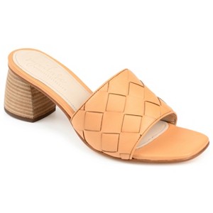 Journee Signature Womens Genuine Leather Kellee Slip On Stacked Heel Open Square Toe Sandals - 1 of 4