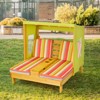 Tangkula Kids Patio Double Chaise Lounge Outdoor Wooden Recliner w/Canopy & Cup Holder - 3 of 4