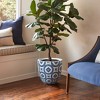 LuxenHome 12" Dia Round Tapered Concrete Planter Large Outdoor Indoor Decorative Plant Pot Blue and White Flower Pattern Pot Planter Multicolored - 3 of 4