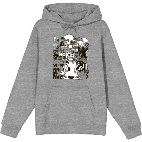 Scooby Doo Cartoon Black And White Print Men's Heather Grey Hooded