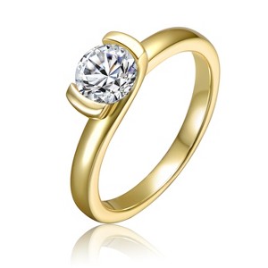 Guili 14k Gold Plated with Clear Cubic Zirconia Solitaire Ring