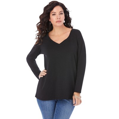 Roaman's Women's Plus Size Long-sleeve V-neck Ultimate Tee : Target