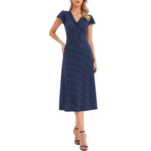 INSPIRE CHIC Women's Summer Polka Dot Cap Sleeve V Neck Lace Trim Decor Casual Midi Dresses - 1 of 4