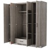 TIRAMISUBEST 4-Door Mirror Wardrobe with Storage Shelves and Hanging Rod, Bedroom Closet Armoire with 1 Drawer and Mirror Doors - 3 of 4