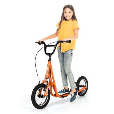 Infans Kids Scooter with Caliper Brakes, 12" Inflatable Wheels, Height Adjustable All Terrain Off-Road Scooter, Pre-Assembled Scooter for 8+, Orange
