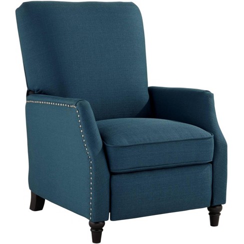 Studio 55D Katy Bold Blue Recliner Chair Modern Armchair Comfortable Push Back Manual Reclining Footrest Pewter Nailhead for Bedroom Living Room House