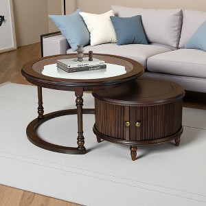 Wood & Glass Round Nesting Coffee Tables - 1 of 4