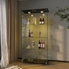 Modern Glass Display Cabinet with Glass Doors & LED Lights, 2-Door Showcase with Tempered Glass Shelves for Living Room-Cuddlewood - 3 of 4