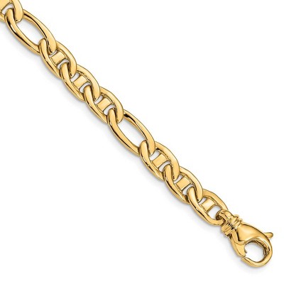 Black Bow Jewelry 6.5mm 14K Yellow Gold Solid Flat Figaro Anchor Chain Bracelet