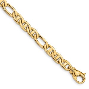 Black Bow Jewelry 6.5mm 14K Yellow Gold Solid Flat Figaro Anchor Chain Bracelet - 1 of 4