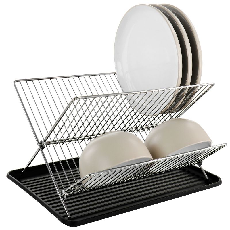 Gibson Home Fernsby 2 Tier 17 in. Folding Dish Rack Set in Black, 1 of 7
