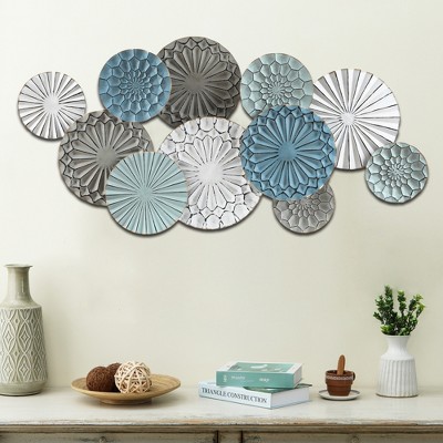Large Multicolor Metal Floral Layered Plates Wall Sculpture