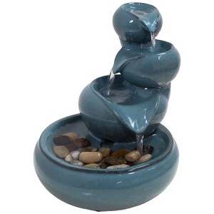Sunnydaze Indoor Home Decorative Glazed Smooth Ceramic Tiered Vessels Tabletop Water Fountain - 10" - 1 of 4