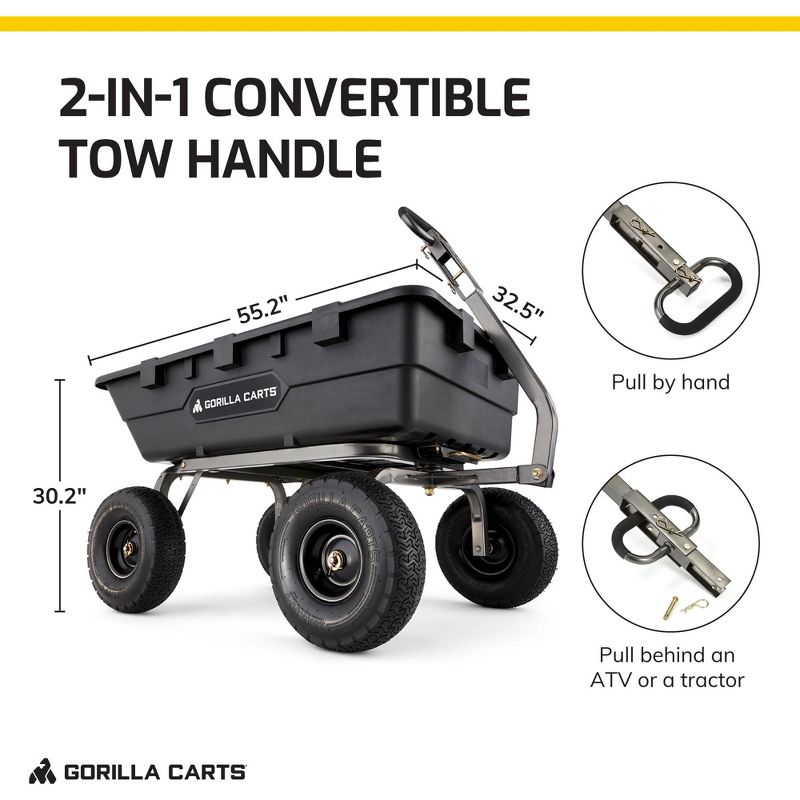 Gorilla Carts Heavy Duty Poly Yard Dump Cart Garden Wagon, Utility Wagon with Easy to Assemble Steel Frame, 1500 Pound Capacity, and 15 Inch Tires, 3 of 7