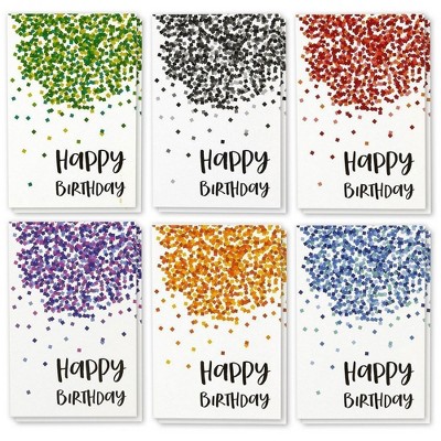 48 Greeting Happy Birthday Card Bulk Box Set Confetti Designs w/Envelopes, 4"x6"