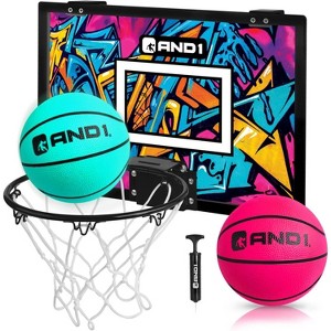 AND1 Over the Door Mini Basketball Hoop: 18x12 Shatterproof Backboard, 2 Mini Basketballs, and Hand Pump Included - Ultimate Indoor Accessory - 1 of 4