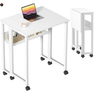 Folding Desk 24.8 Inch Portable Computer Table with Particle Board Top and Metal Frame, Small Study Desk for Home Office Bedroom Living Room - 1 of 4