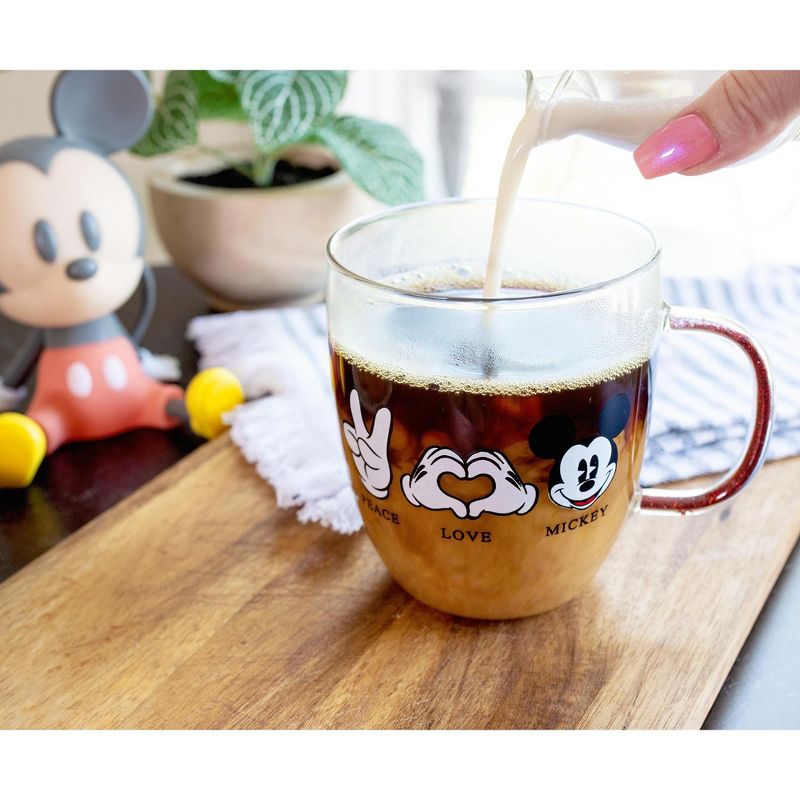 Silver Buffalo Disney "Peace Love" Mickey Mouse Glitter Handle Glass Mug | Holds 14 Ounces, 4 of 7