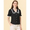 INSPIRE CHIC Women's Sweet Peter Pan Contrast Collar Short Sleeves Button Up Shirts - 2 of 4