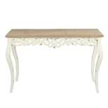 LuxenHome Victorian Off White and Natural Wood Console and Entry Table