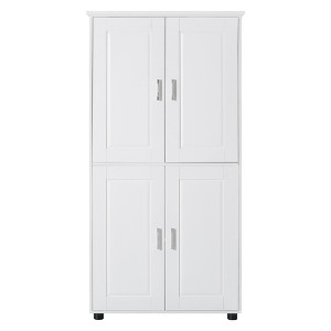 TiramisuBest Tall and Wide Bathroom Floor Storage Cabinet, Bathroom Storage Unit, Freestanding Cabinet with 4 Doors, Adjustable Shelves, White - 1 of 4