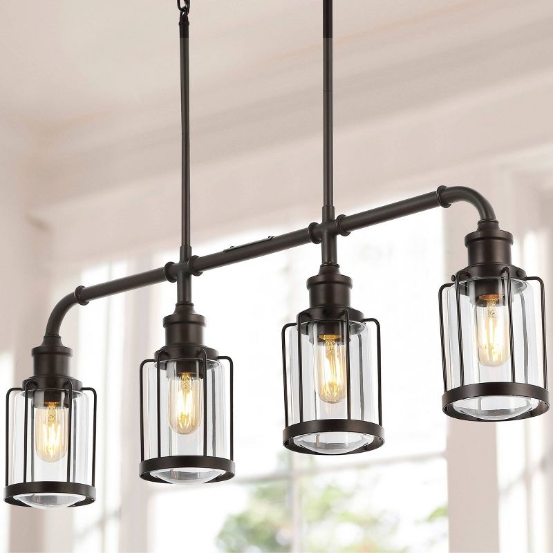 34&#34; 4-Light Abbott Farmhouse Industrial Iron/Glass Linear LED Pendant Oil Rubbed Bronze/Clear - JONATHAN Y, 3 of 16