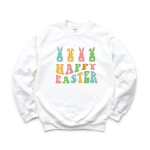 Simply Sage Market Women's Graphic Sweatshirt Happy Easter Pastel Bunnies - 1 of 2