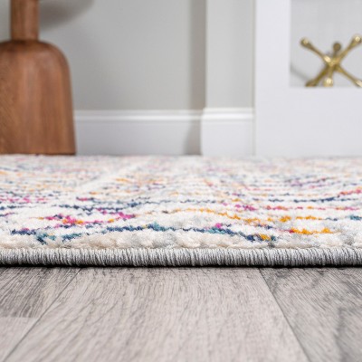 Moroccan Vintage Multi-Cream Geometric 3' x 5' Easy-Care Area Rug