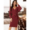 Seta T Women's Deep V Neck Wrap Batwing Sleeve Belted Bodycon Midi Sweater Dress - 3 of 4