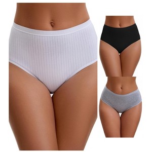 INSPIRE CHIC Women's Cotton High Waist Briefs Breathable Underwear, Available in Plus Size 3 Packs - 1 of 4