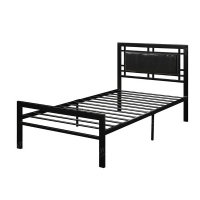 Full Metal Frame Bed with Leather Upholstered Headboard Black - Benzara