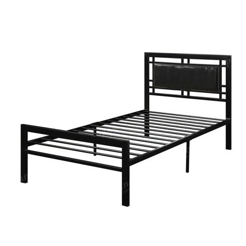 Full Metal Frame Bed With Leather Upholstered Headboard Black Benzara Target